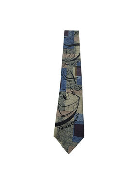 Eagle Neckwear God Is Great Fish Christian Novelty Tie Silk Blue Patchwork